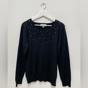 Carolyn Tylor Rhinestone Black Sweater Size PXL